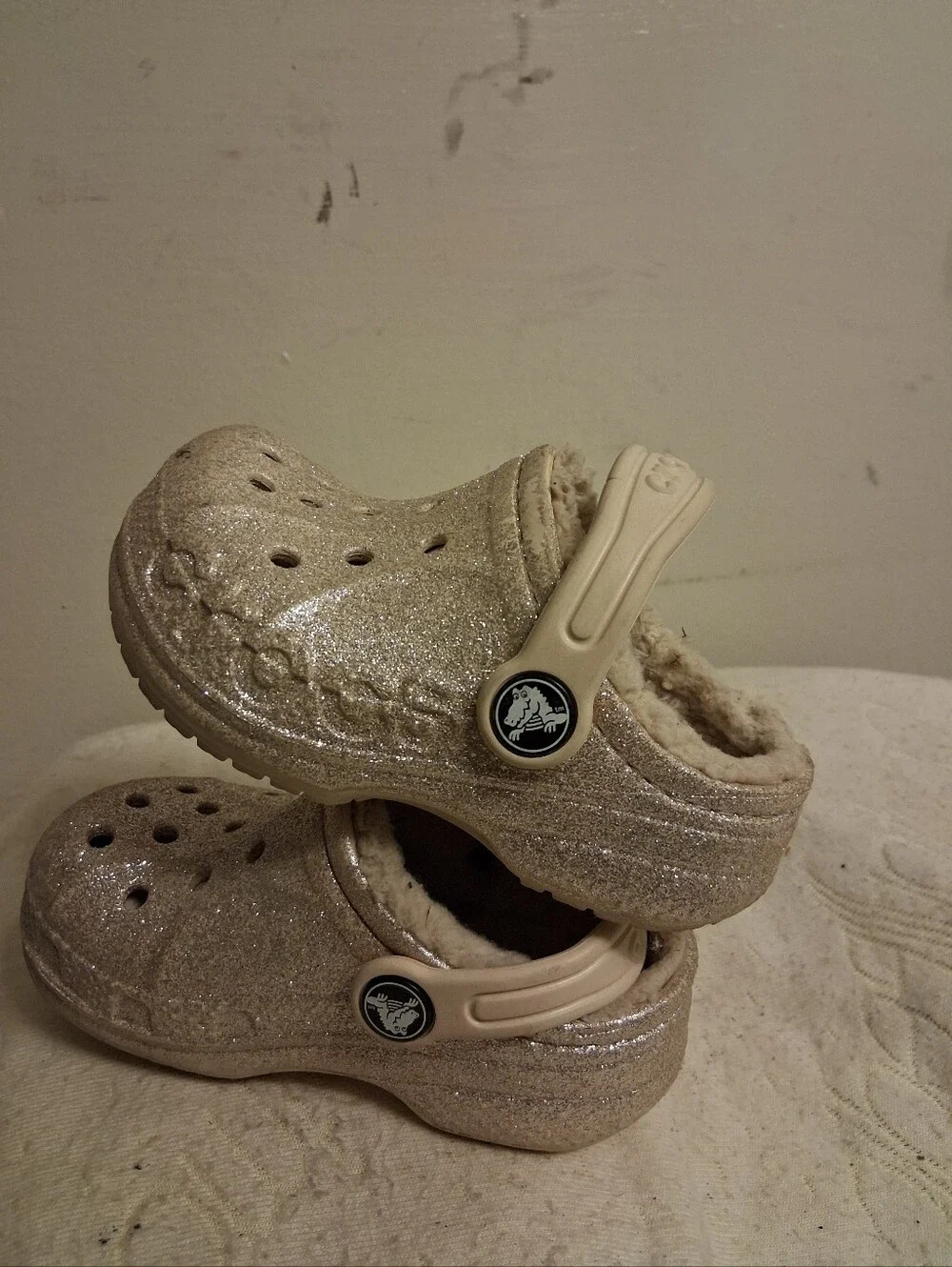 Kids Glitter Lined Clog - Cream/Sparkle Size C 7